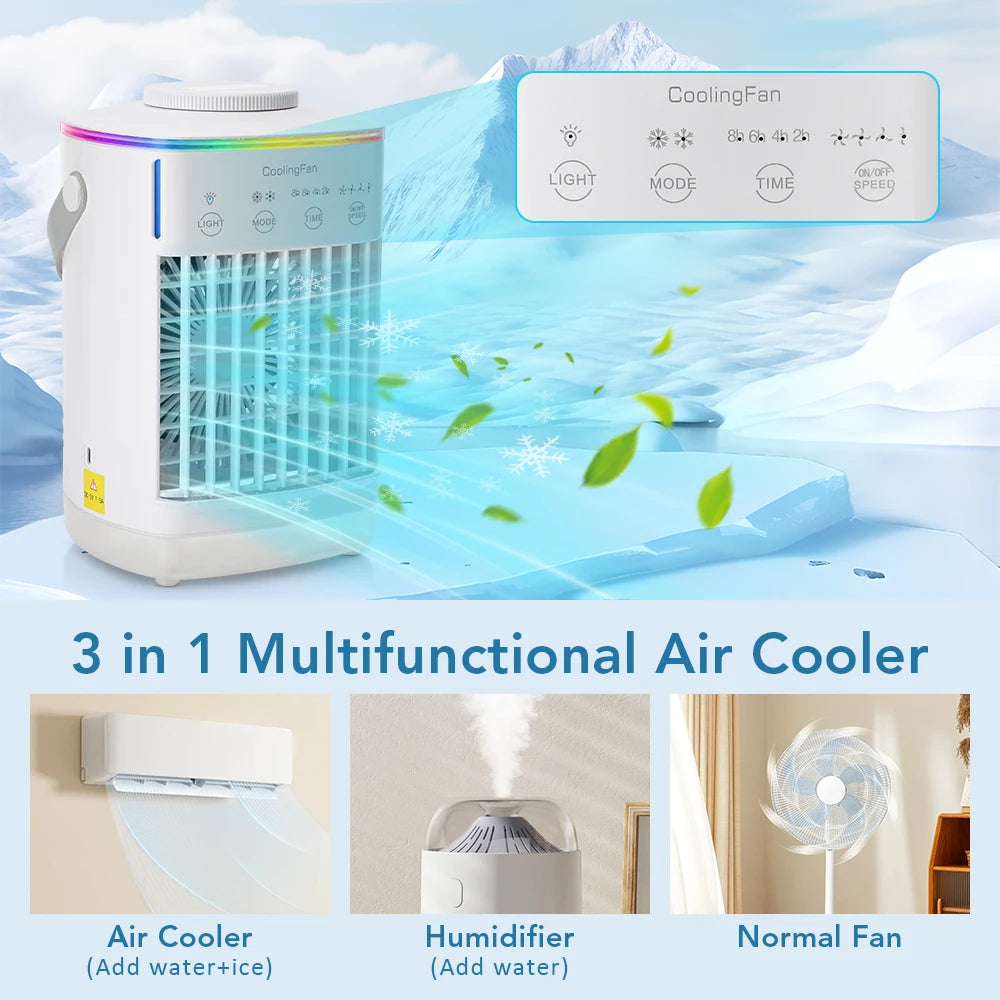 Portable Mini Air Cooler & Humidifier with LED Night Light