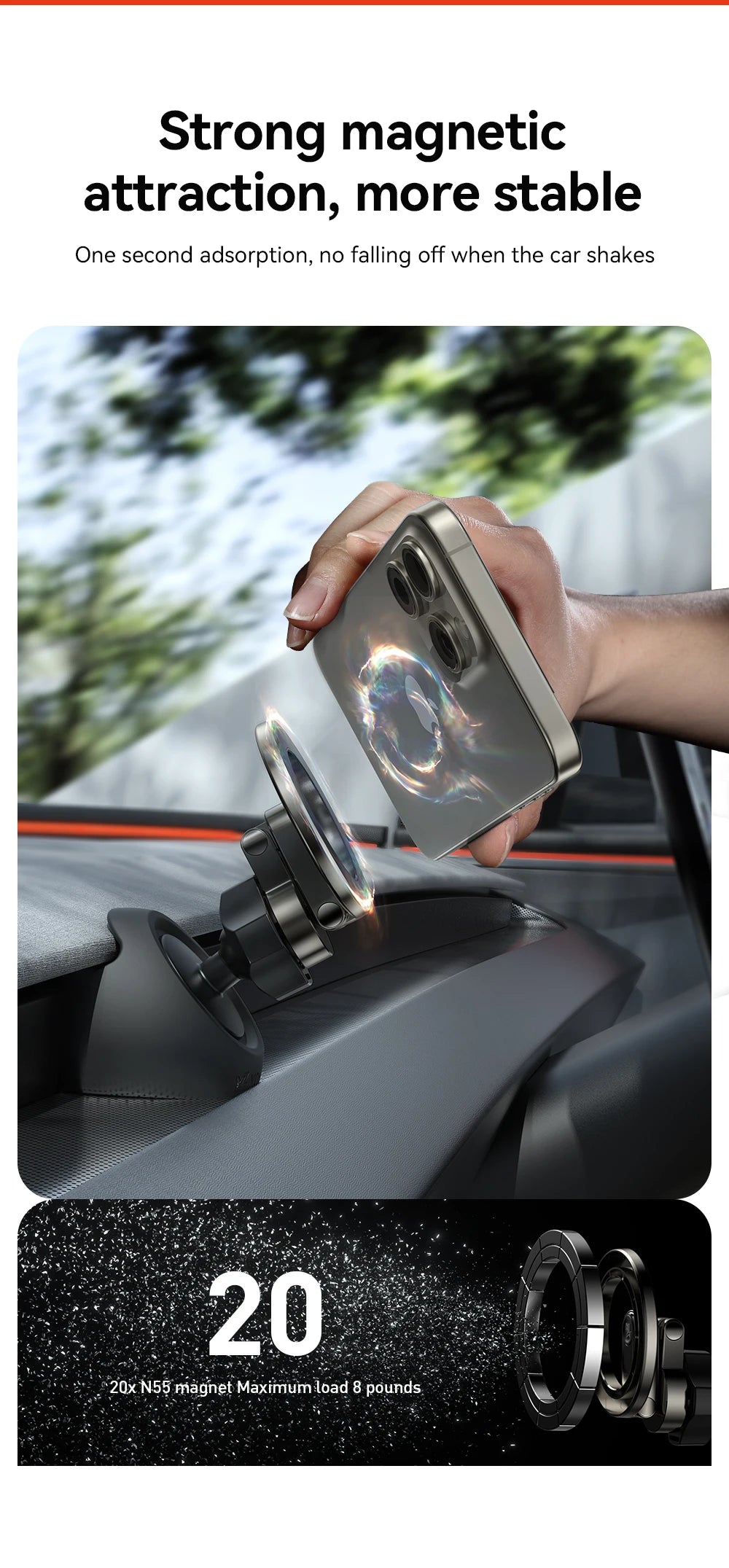 Magnetic Tesla Car Phone Holder – 360° Rotating