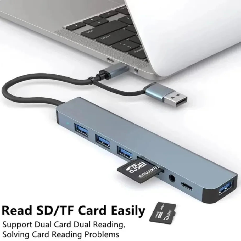 8-in-2 USB-C Hub — Multi-Port Adapter with SD/TF Card Reader