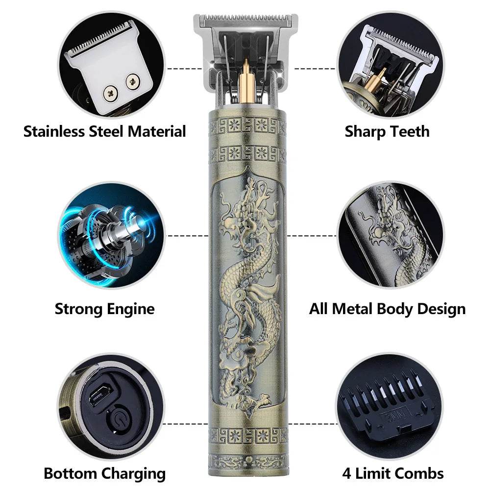 Retro T9 Professional Hair & Beard Trimmer – Cordless Electric Grooming Kit