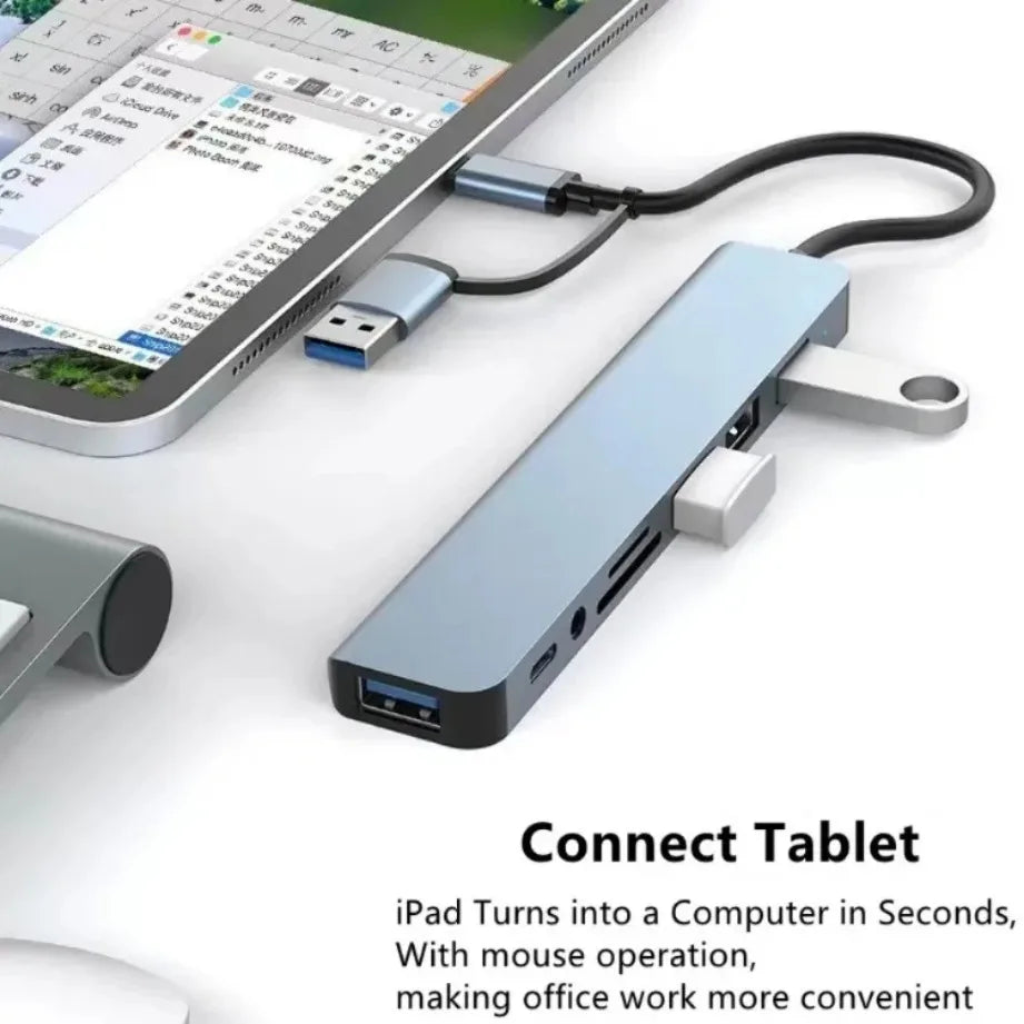 8-in-2 USB-C Hub — Multi-Port Adapter with SD/TF Card Reader