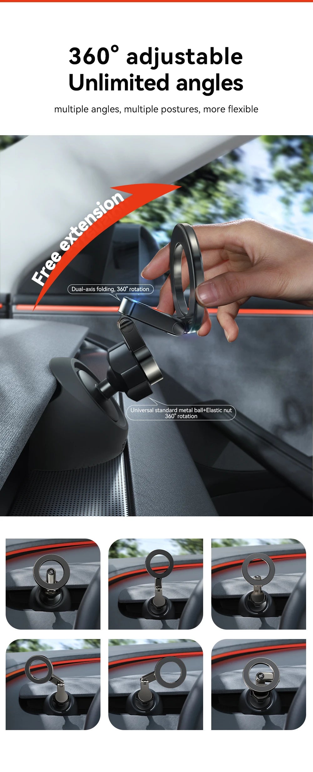 Magnetic Tesla Car Phone Holder – 360° Rotating
