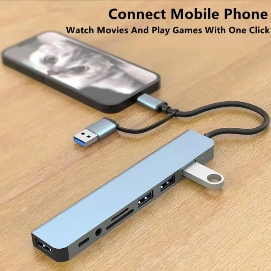 8-in-2 USB-C Hub — Multi-Port Adapter with SD/TF Card Reader