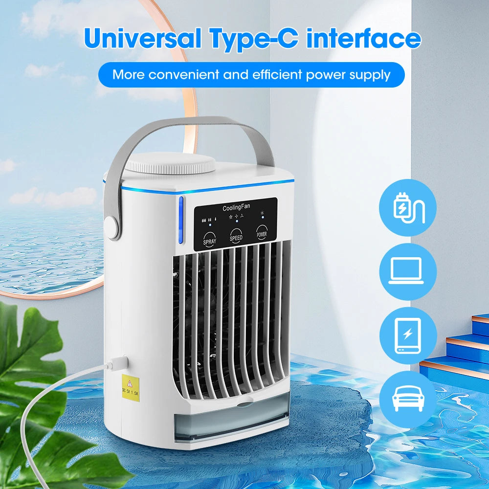 Portable Mini Air Cooler & Humidifier with LED Night Light