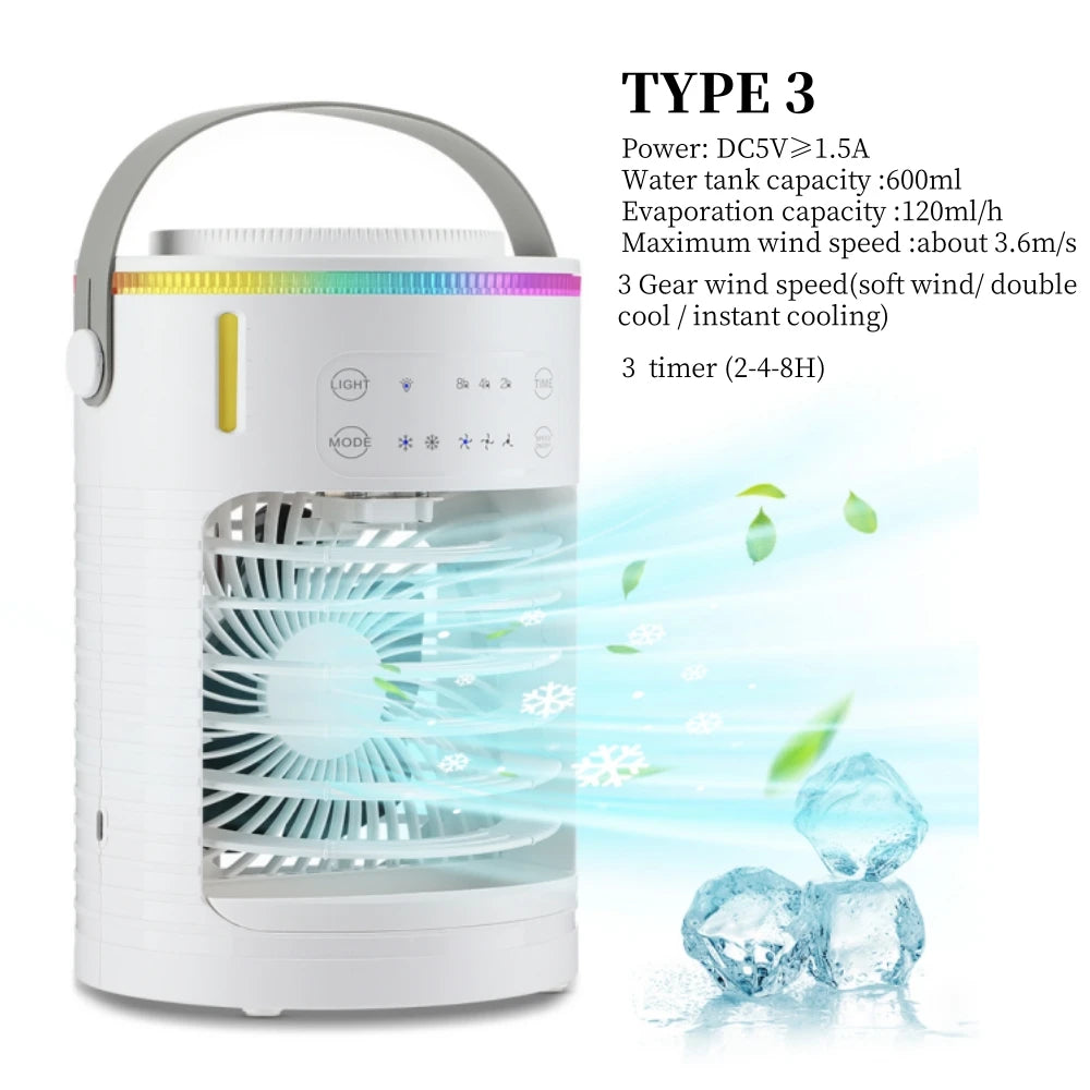 Portable Mini Air Cooler & Humidifier with LED Night Light
